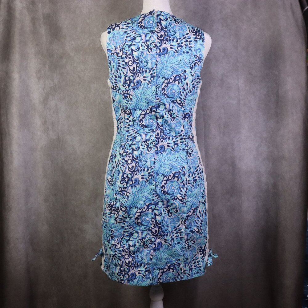 Lilly Pulitzer Mila Shift Dress Womens 4 Blue Light Aqua Spritz Bow Seahorse AOP - Picture 3 of 12